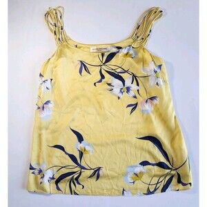 Amanda Uprichard Women's Yellow Silk Floral Strappy Cami Tank Top Size M